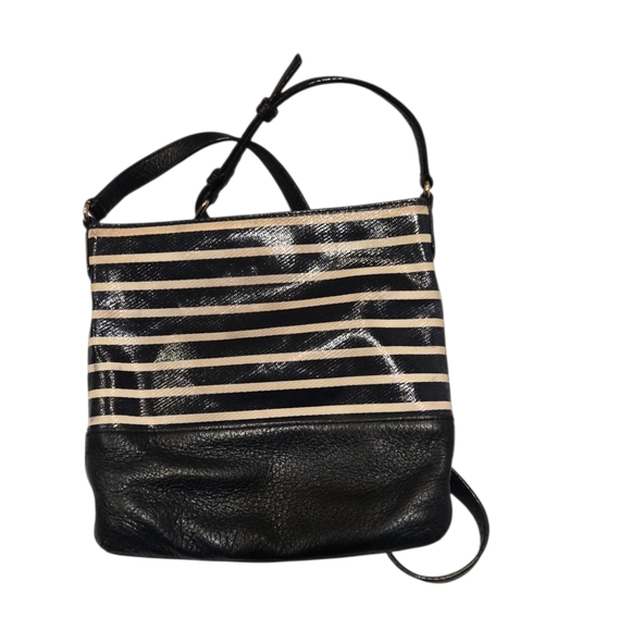 Kate Spade Black and Cream Striped Crossbody Leather Women's Bag - Picture 2 of 11